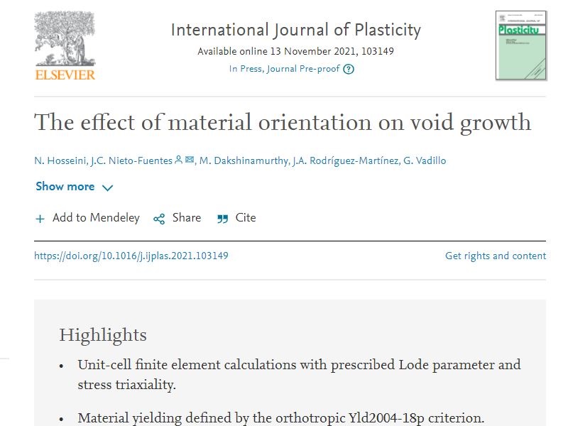 A new paper has been accepted for publication in International Journal of Plasticity