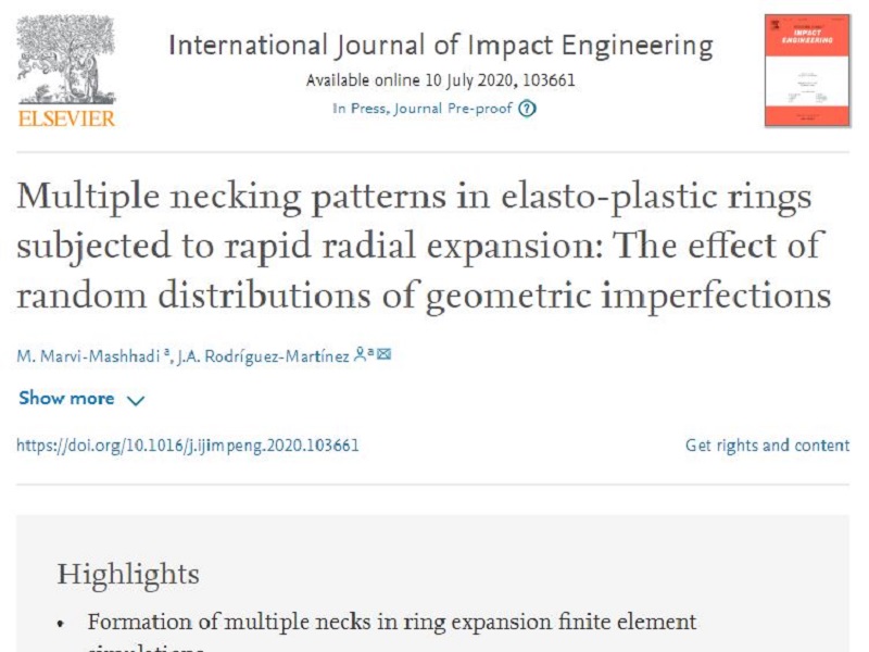 A paper has been accepted for publication in International Journal of Impact Engineering