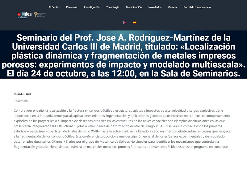 Jose will deliver an invited seminar at IMDEA Materials next Monday