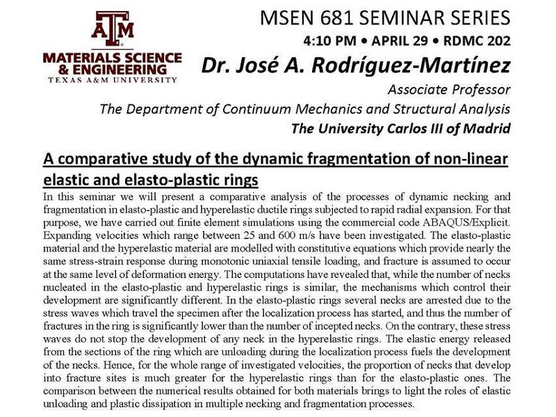Jose has delivered a seminar in Texas A&M University