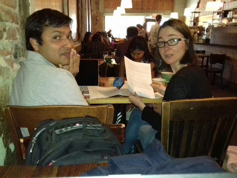 Guada and Ankit discussing a paper in a bar in Bryan in April 2018...